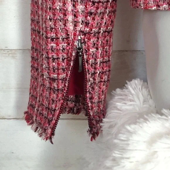 White House Black Market Tweed Moto Blazer Jacket • Pink / Reds • Sz 6 • EUC - Picture 12 of 13